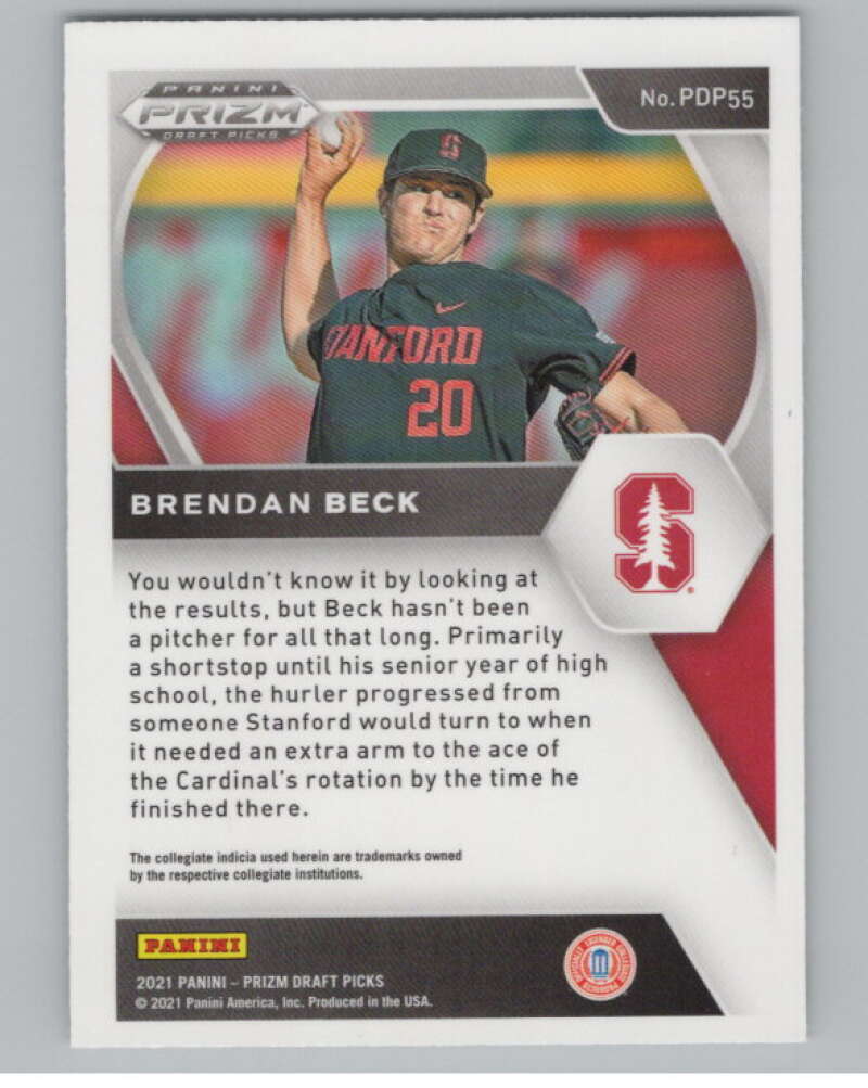 2021 Panini Prizm Draft Picks Baseball #55 Brendan Beck  Stanford   V97272 Image 2