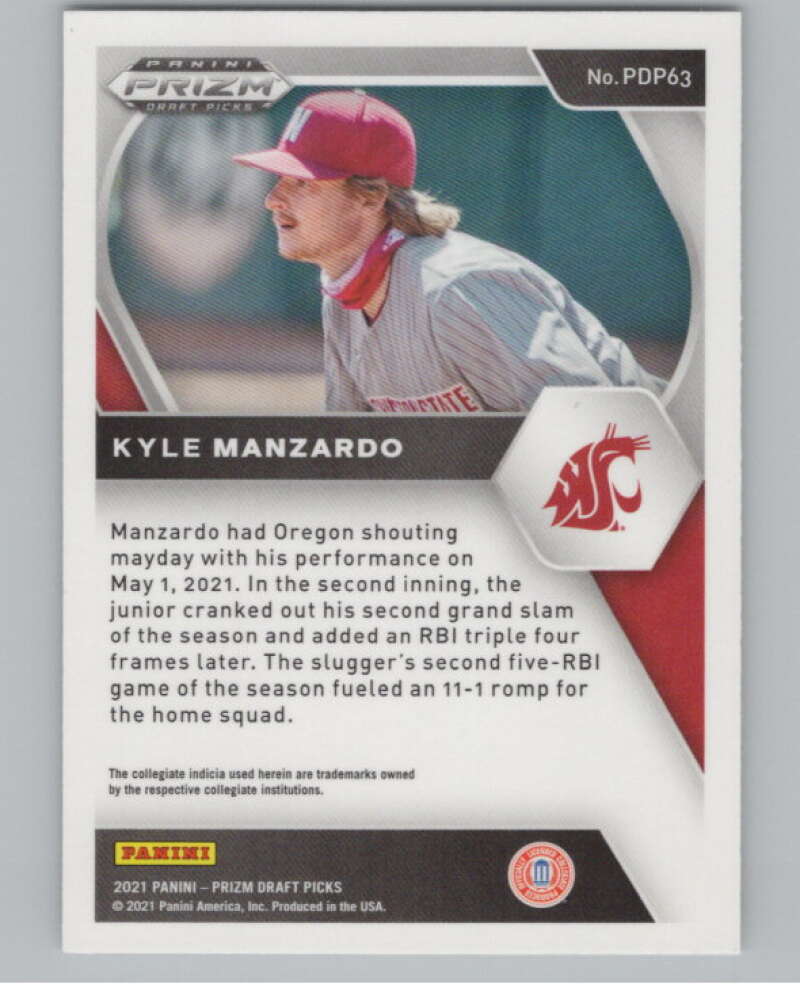 2021 Panini Prizm Draft Picks Baseball #63 Kyle Manzardo Washington State  V97273 Image 2