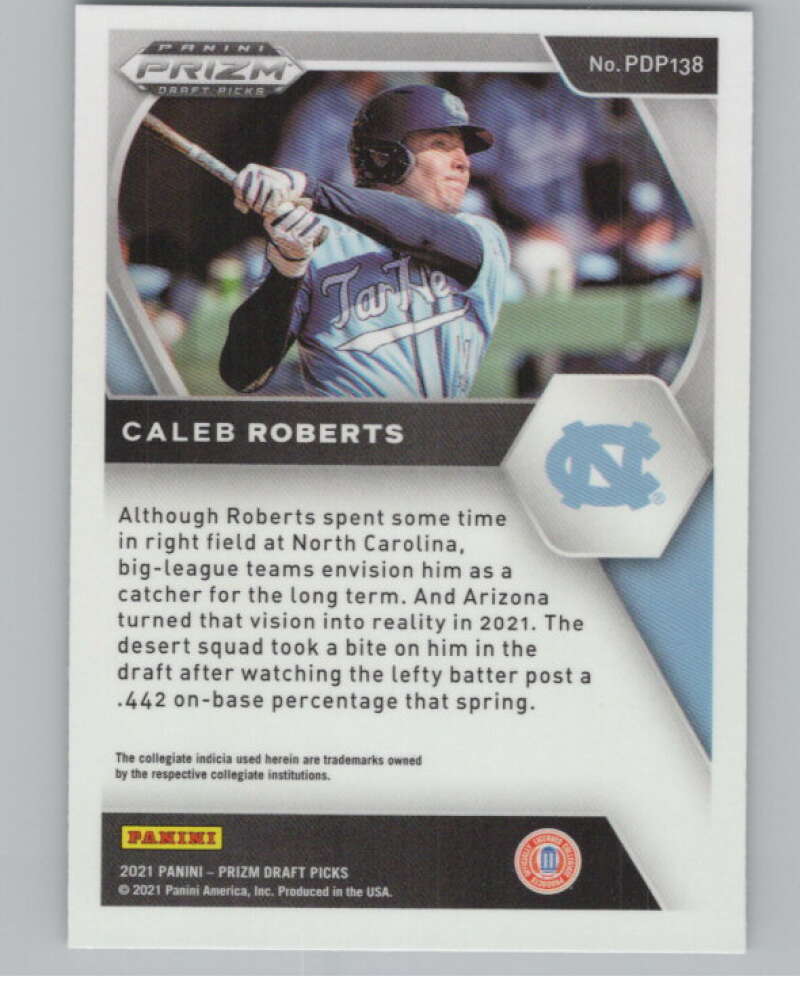 2021 Panini Prizm Draft Picks Baseball #138 Caleb Roberts  North Carolina  V97285 Image 2