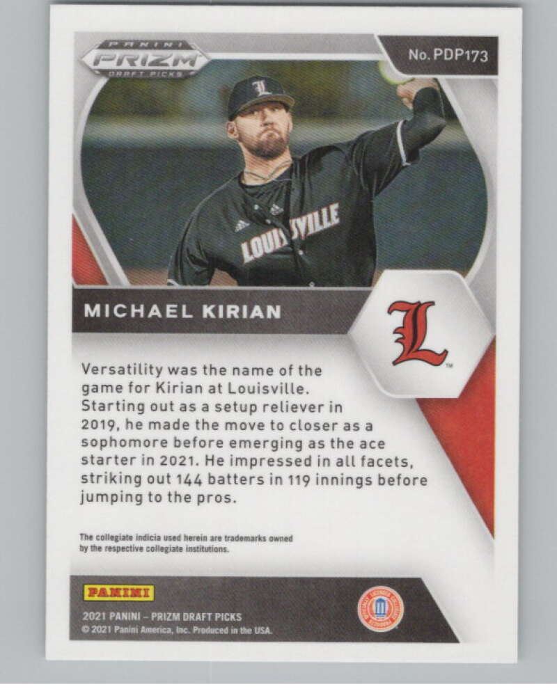 2021 Panini Prizm Draft Picks Baseball #173 Michael Kirian  Louisville  V97289 Image 2