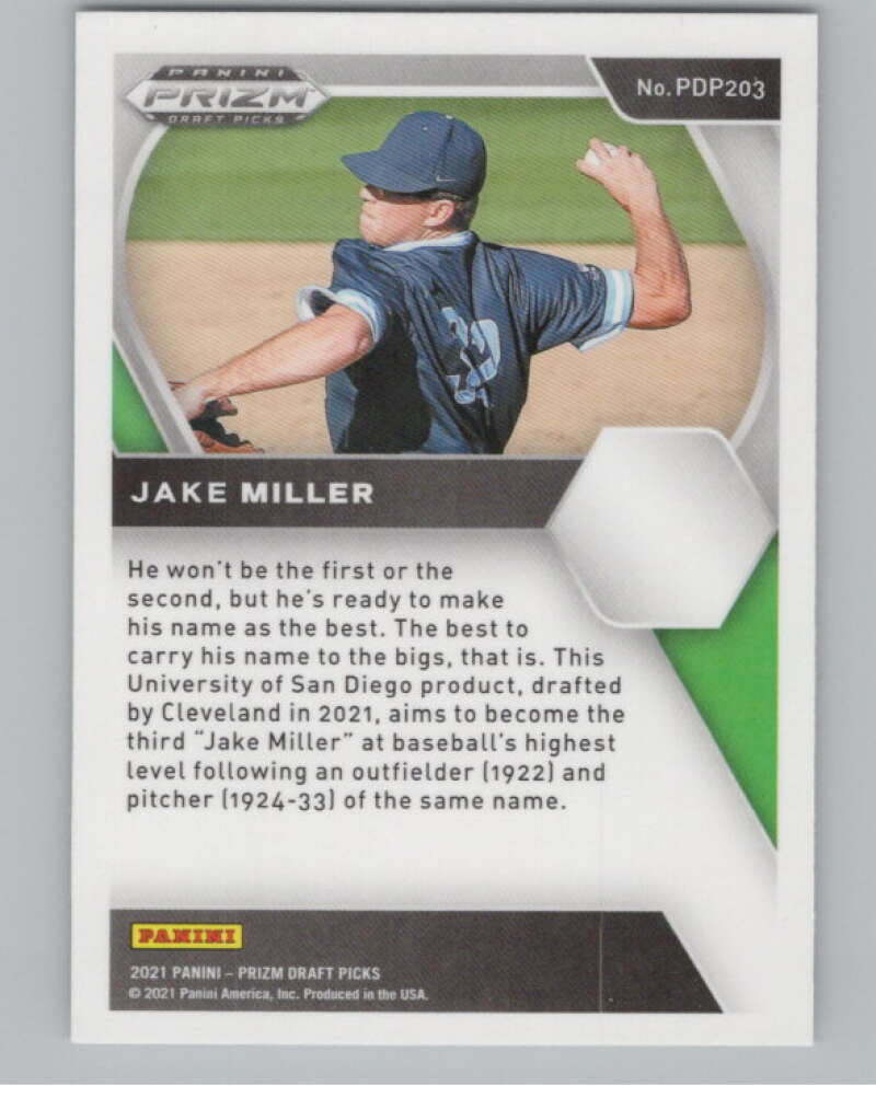 2021 Panini Prizm Draft Picks Baseball #203 Jake Miller  San Diego  V97296 Image 2