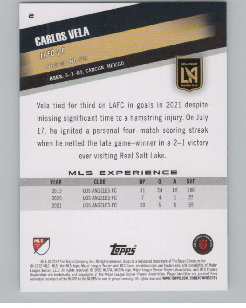 2022 Topps MLS Soccer #2 Carlos Vela  Los Angeles FC  V97485 Image 2