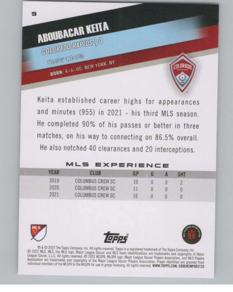 2022 Topps MLS Soccer #9 Aboubacar Keita  Colorado Rapids  V97503 Image 2