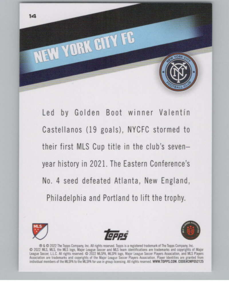 2022 Topps MLS Soccer #14 New York City FC  New York City FC  V97514 Image 2