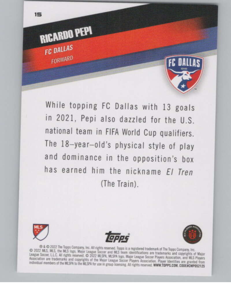 2022 Topps MLS Soccer #15 Ricardo Pepi  FC Dallas  V97516 Image 2