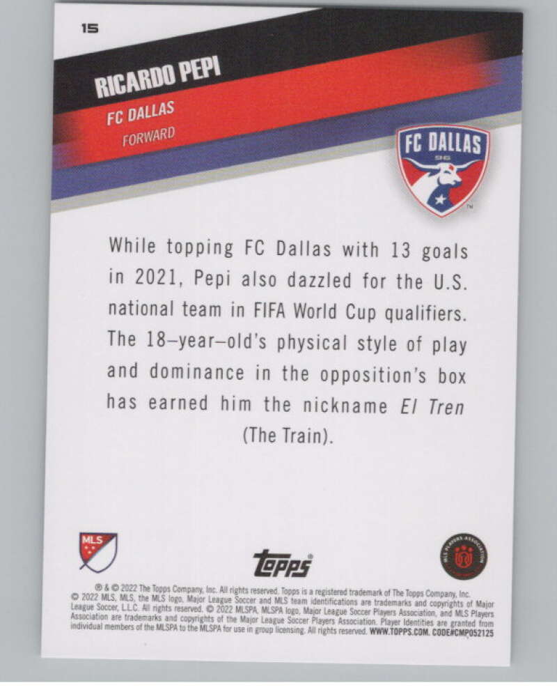 2022 Topps MLS Soccer #15 Ricardo Pepi  FC Dallas  V97517 Image 2