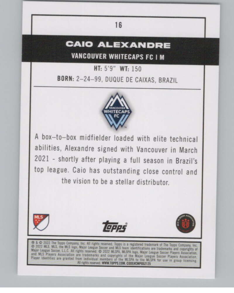 2022 Topps MLS Soccer #16 Caio Alexandre  RC Rookie Vancouver  V97519 Image 2