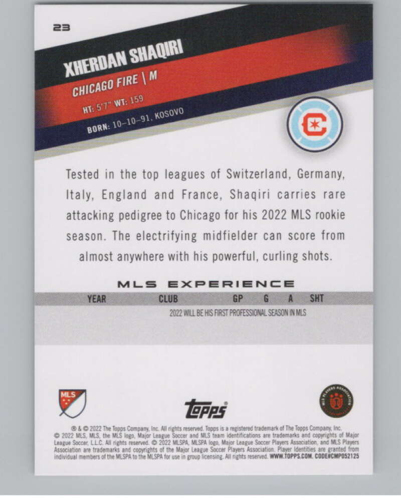 2022 Topps MLS Soccer #23 Xherdan Shaqiri  Chicago Fire  V97538 Image 2
