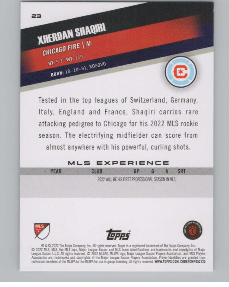 2022 Topps MLS Soccer #23 Xherdan Shaqiri  Chicago Fire  V97539 Image 2