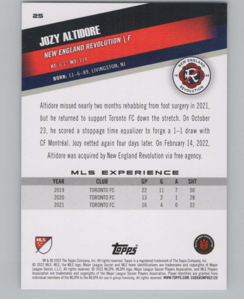 2022 Topps MLS Soccer #25 Jozy Altidore  New England Revolution  V97540 Image 2