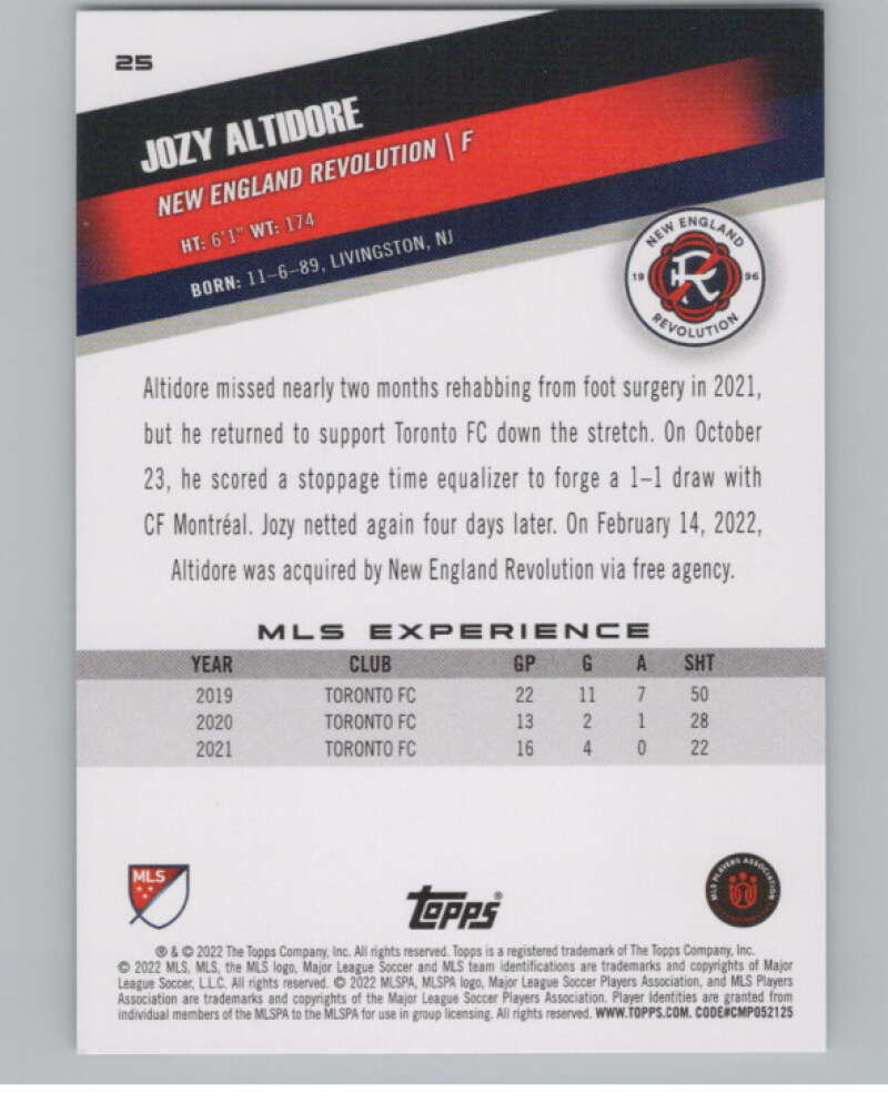 2022 Topps MLS Soccer #25 Jozy Altidore  New England Revolution  V97541 Image 2