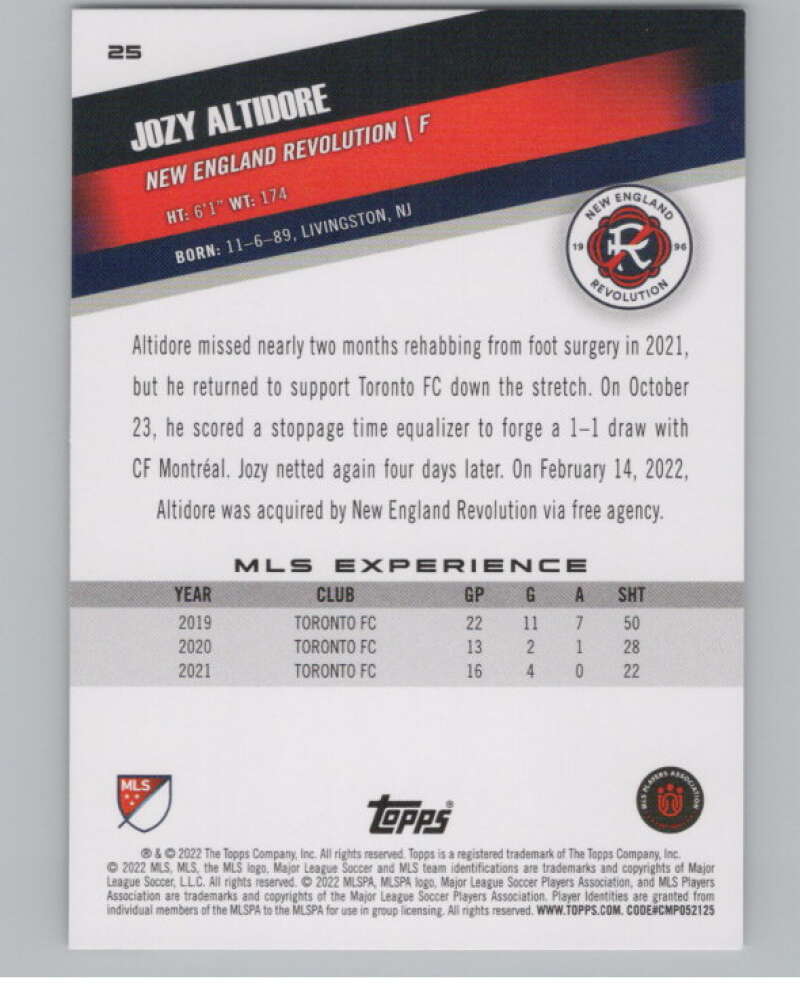 2022 Topps MLS Soccer #25 Jozy Altidore  New England Revolution  V97542 Image 2