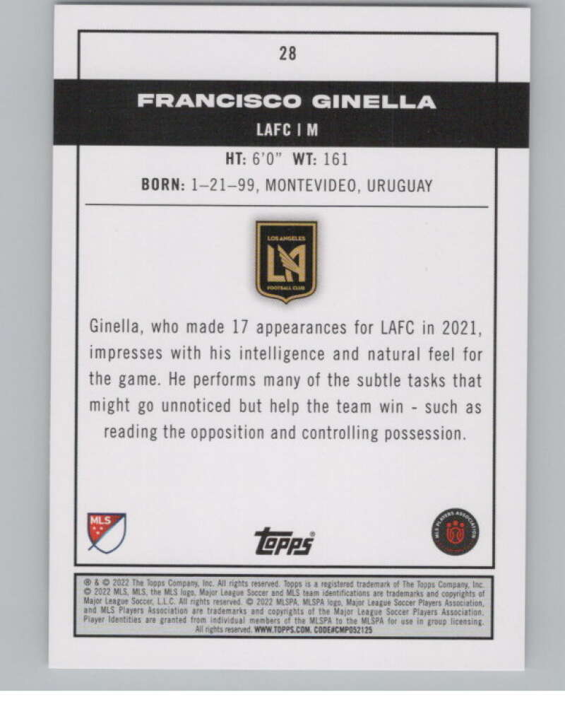 2022 Topps MLS Soccer #28 Francisco Ginella  RC Rookie Los Angeles  V97547 Image 2