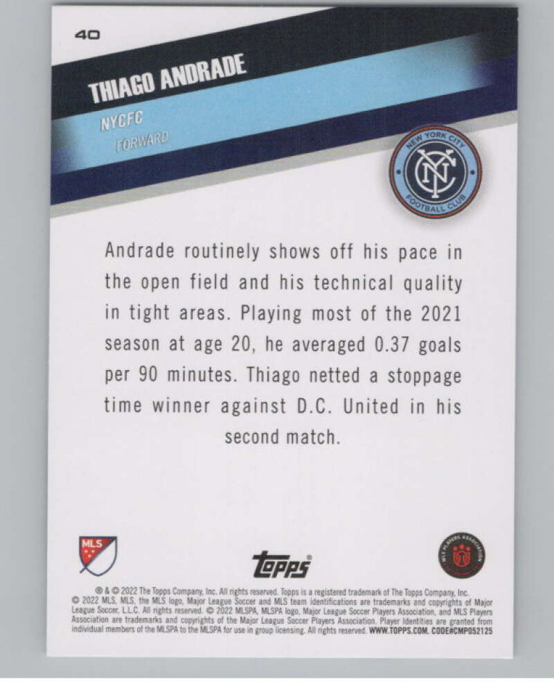 2022 Topps MLS Soccer #40 Thiago Andrade  New York City FC  V97576 Image 2