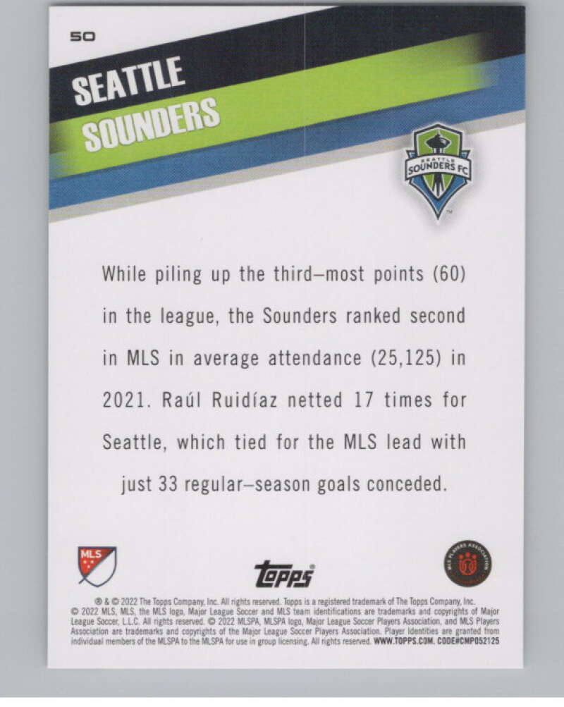 2022 Topps MLS Soccer #50 Seattle Sounders  Seattle Sounders  V97599 Image 2