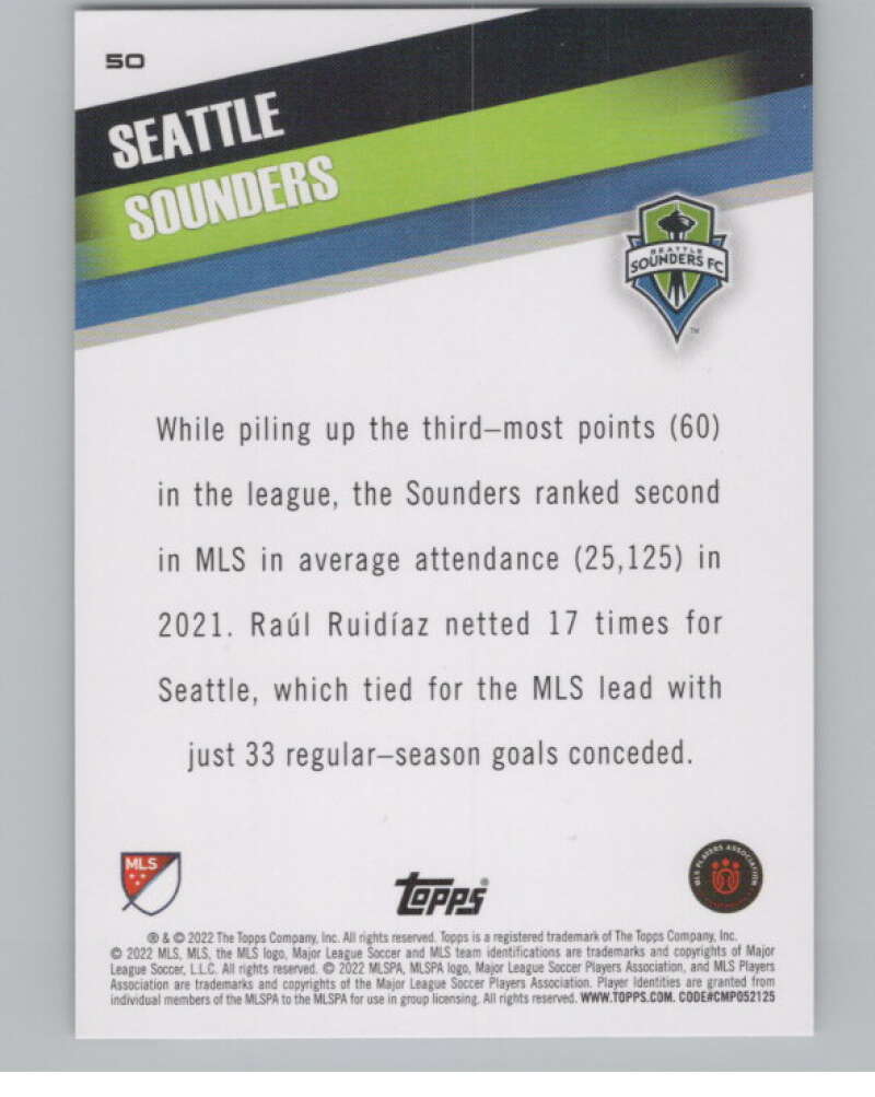 2022 Topps MLS Soccer #50 Seattle Sounders  Seattle Sounders  V97600 Image 2