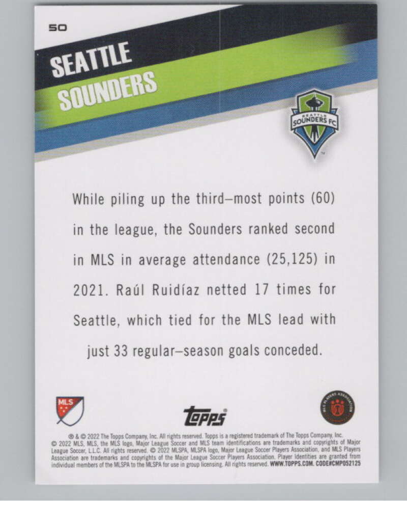 2022 Topps MLS Soccer #50 Seattle Sounders  Seattle Sounders  V97601 Image 2