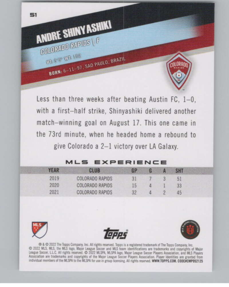 2022 Topps MLS Soccer #51 Andre Shinyashiki  Colorado Rapids  V97602 Image 2