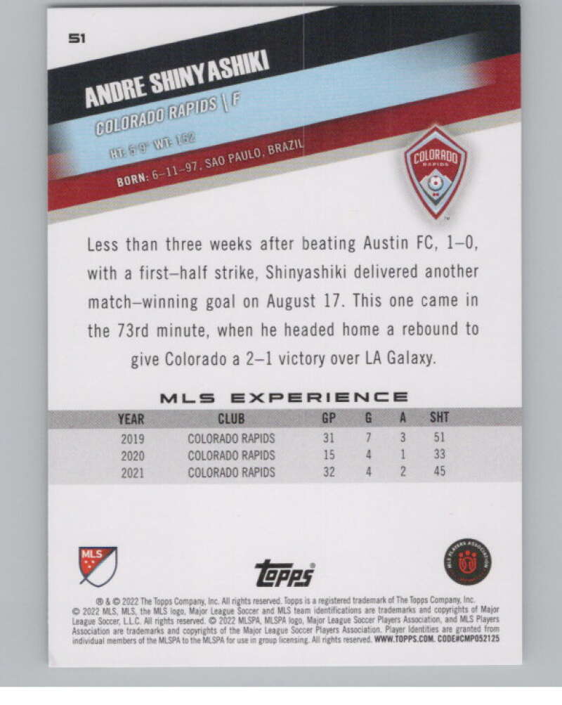 2022 Topps MLS Soccer #51 Andre Shinyashiki  Colorado Rapids  V97604 Image 2