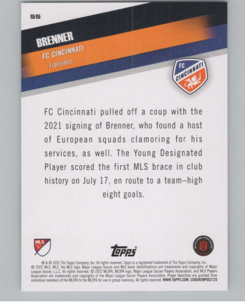2022 Topps MLS Soccer #55 Brenner  FC Cincinnati  V97612 Image 2
