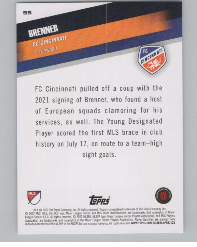 2022 Topps MLS Soccer #55 Brenner  FC Cincinnati  V97613 Image 2