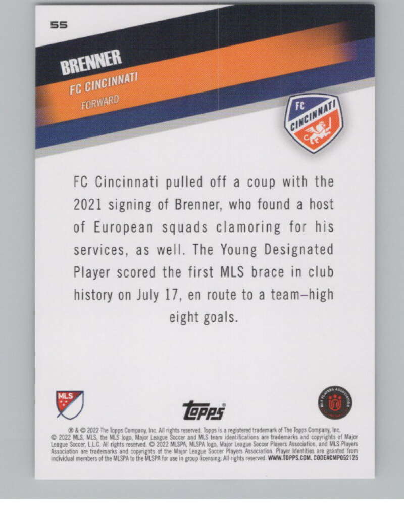 2022 Topps MLS Soccer #55 Brenner  FC Cincinnati  V97614 Image 2