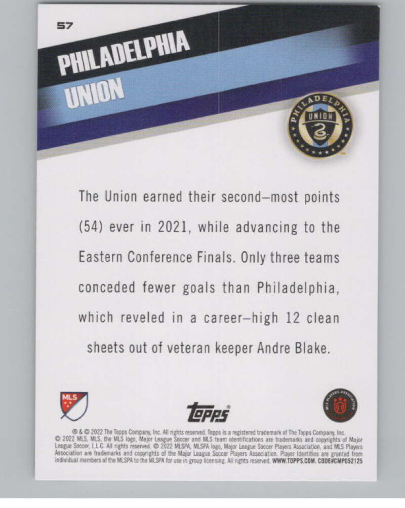 2022 Topps MLS Soccer #57 Philadelphia Union  Philadelphia Union  V97617 Image 2