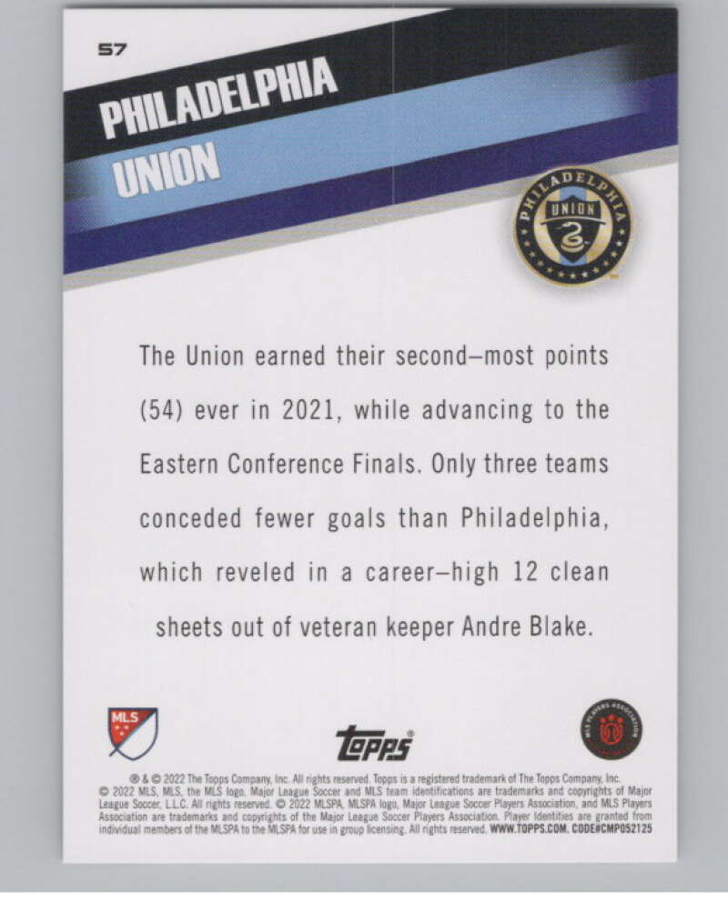 2022 Topps MLS Soccer #57 Philadelphia Union  Philadelphia Union  V97619 Image 2