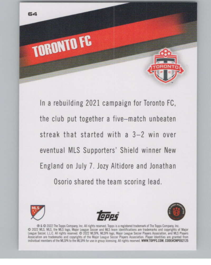 2022 Topps MLS Soccer #64 Toronto FC  Toronto FC  V97632 Image 2
