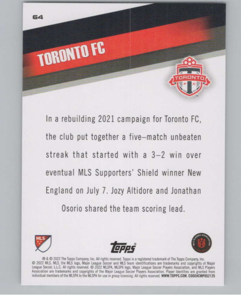 2022 Topps MLS Soccer #64 Toronto FC  Toronto FC  V97633 Image 2