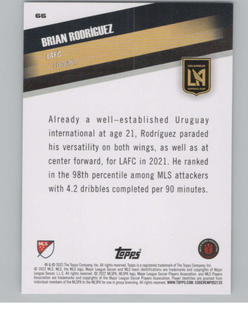 2022 Topps MLS Soccer #66 Brian Rodriguez  Los Angeles FC  V97636 Image 2