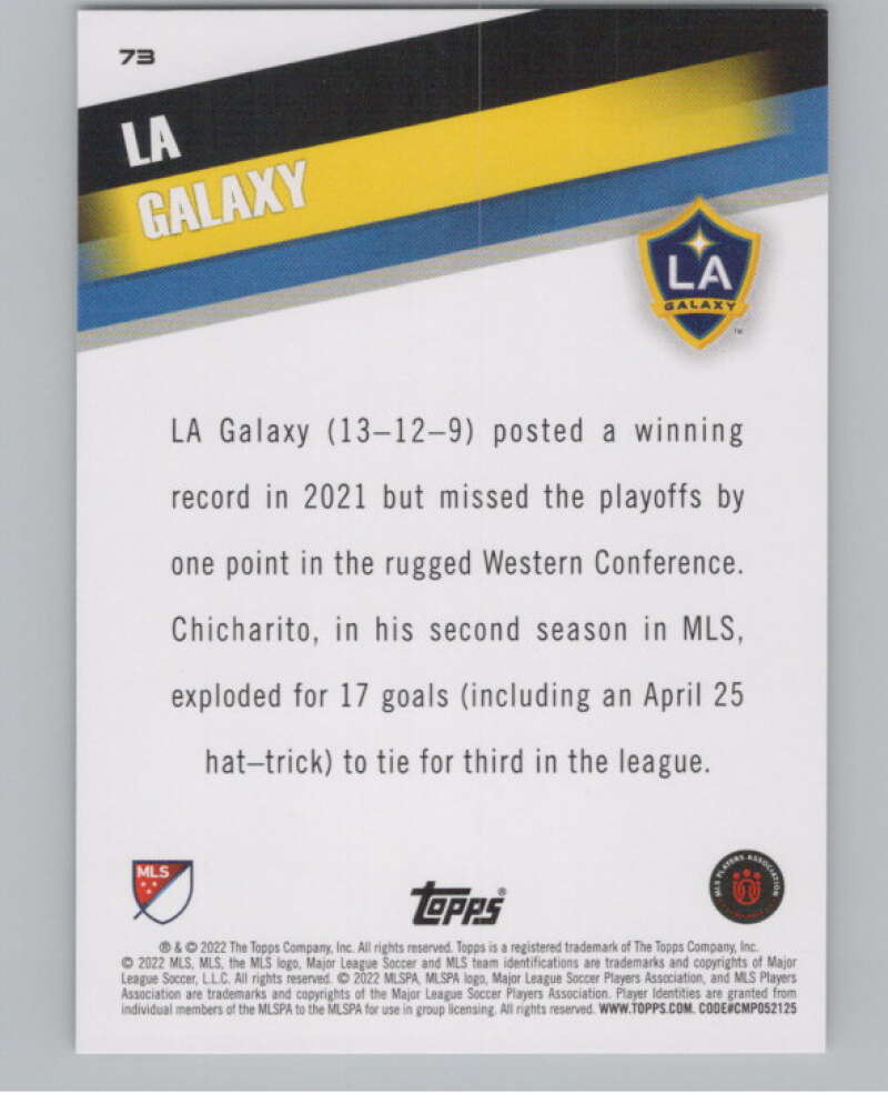 2022 Topps MLS Soccer #73 Los Angeles Galaxy  Los Angeles Galaxy  V97652 Image 2
