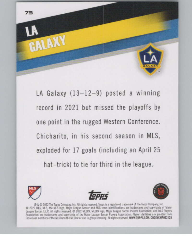2022 Topps MLS Soccer #73 Los Angeles Galaxy  Los Angeles Galaxy  V97654 Image 2