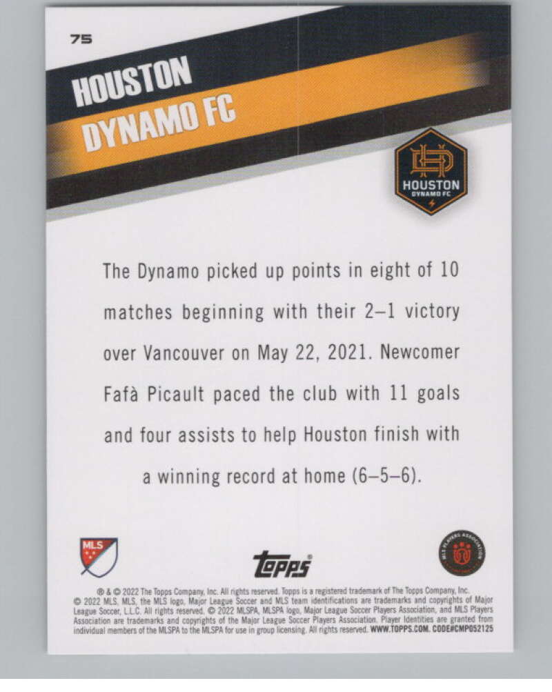 2022 Topps MLS Soccer #75 Houston Dynamo  Houston Dynamo  V97659 Image 2