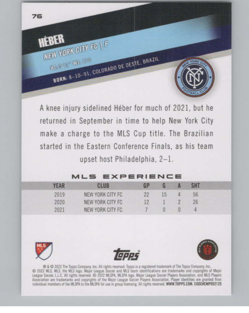2022 Topps MLS Soccer #76 Heber  New York City FC  V97660 Image 2