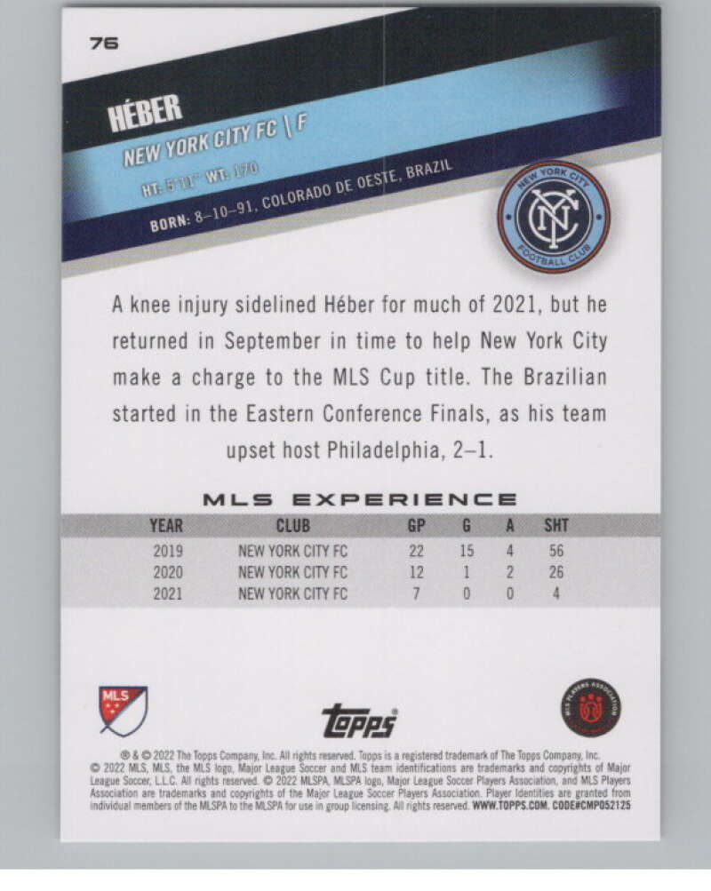 2022 Topps MLS Soccer #76 Heber  New York City FC  V97661 Image 2