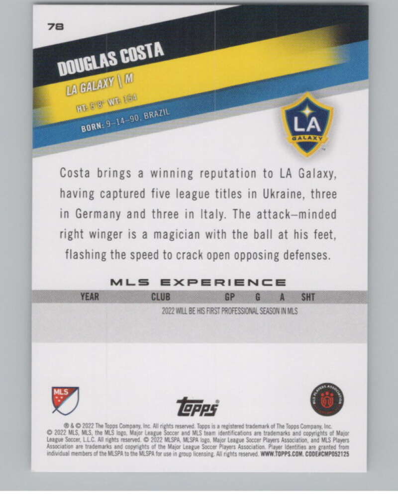 2022 Topps MLS Soccer #78 Douglas Costa  Los Angeles Galaxy  V97667 Image 2