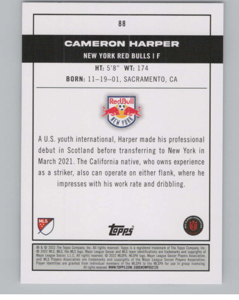 2022 Topps MLS Soccer #88 Cameron Harper  RC Rookie New York  V97690 Image 2