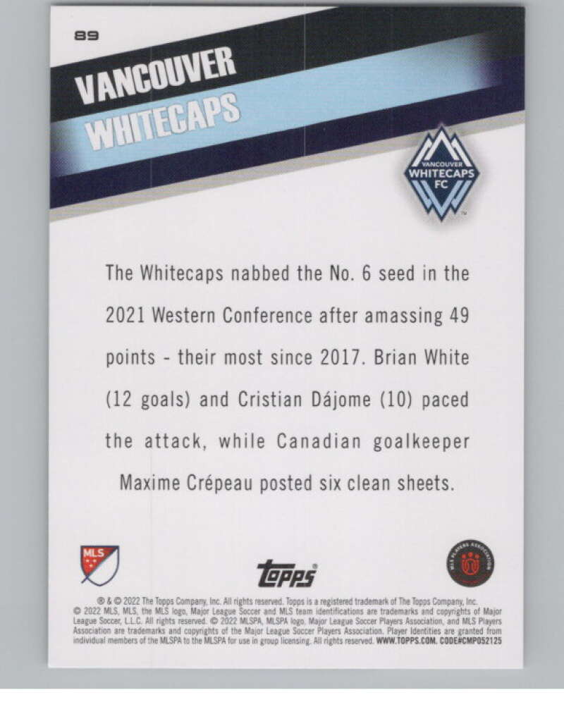 2022 Topps MLS Soccer #89 Vancouver Whitecaps  Vancouver  V97692 Image 2