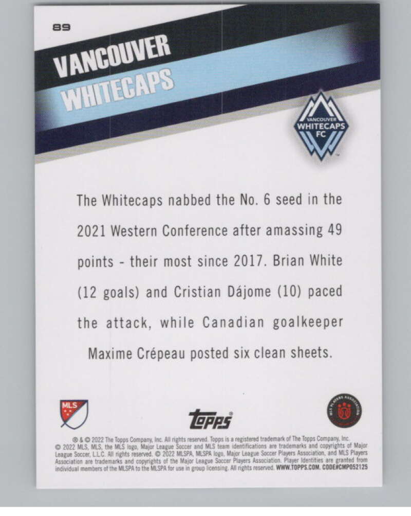 2022 Topps MLS Soccer #89 Vancouver Whitecaps  Vancouver  V97694 Image 2