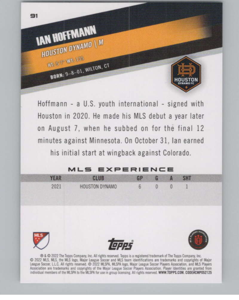 2022 Topps MLS Soccer #91 Ian Hoffmann  Houston Dynamo  V97698 Image 2
