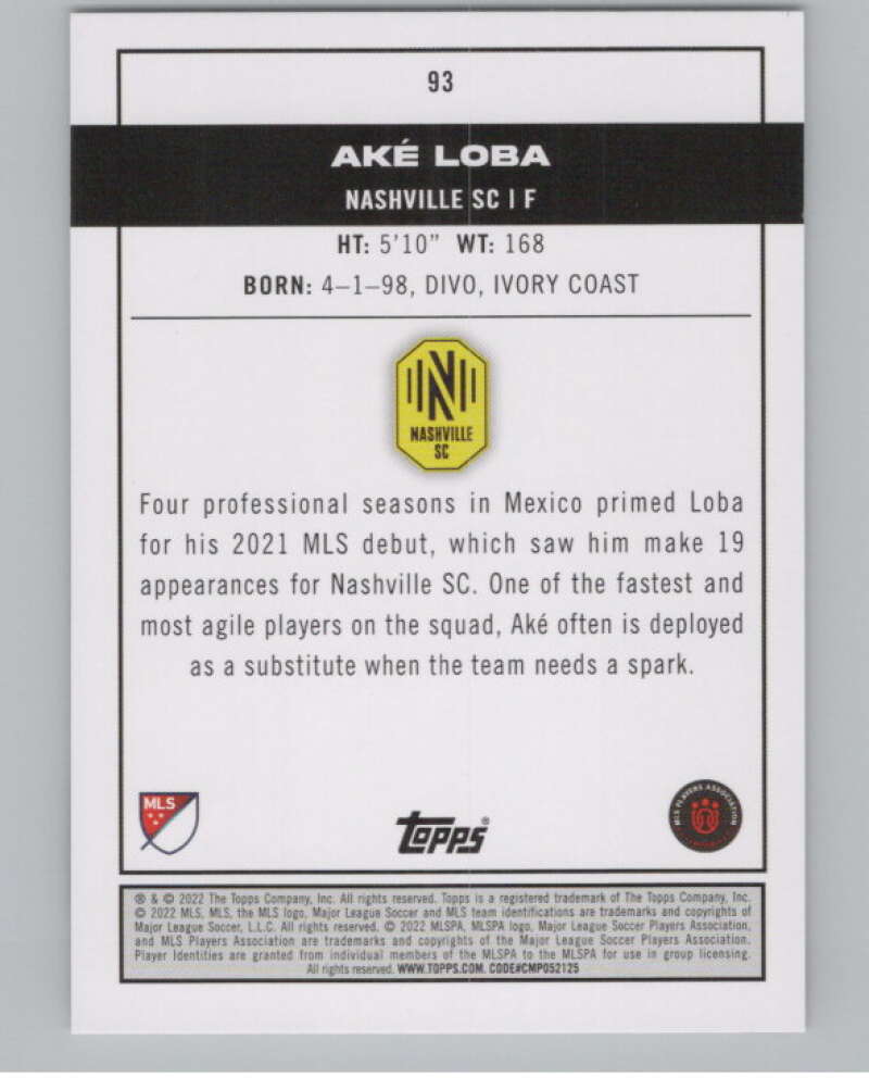 2022 Topps MLS Soccer #93 Ake Loba  RC Rookie Nashville SC  V97702 Image 2