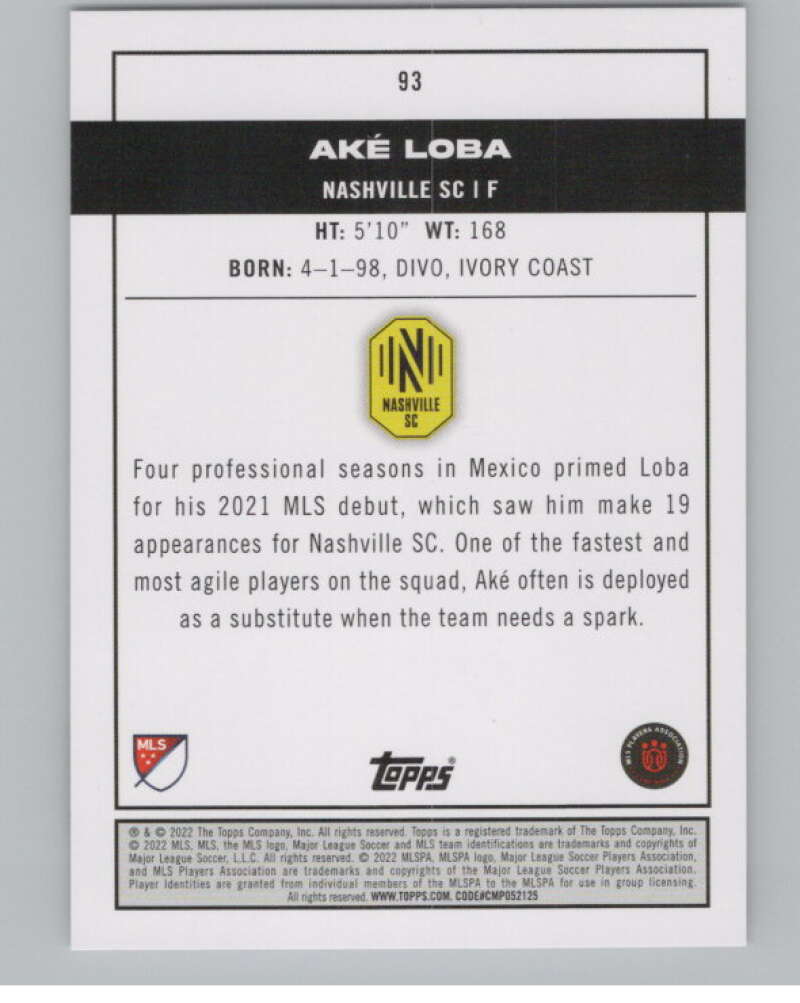 2022 Topps MLS Soccer #93 Ake Loba  RC Rookie Nashville SC  V97703 Image 2