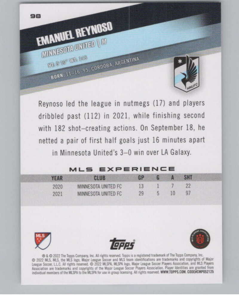 2022 Topps MLS Soccer #98 Emanuel Reynoso  Minnesota United  V97715 Image 2