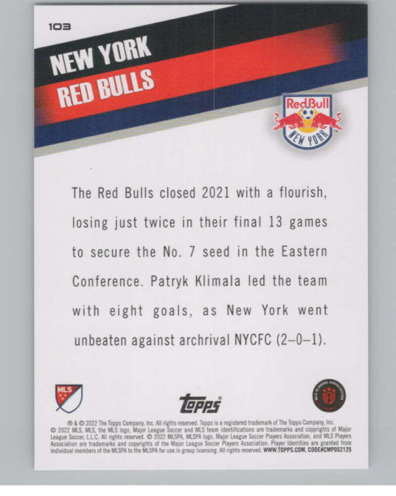 2022 Topps MLS Soccer #103 New York Red Bulls  New York Red Bulls  V97726 Image 2