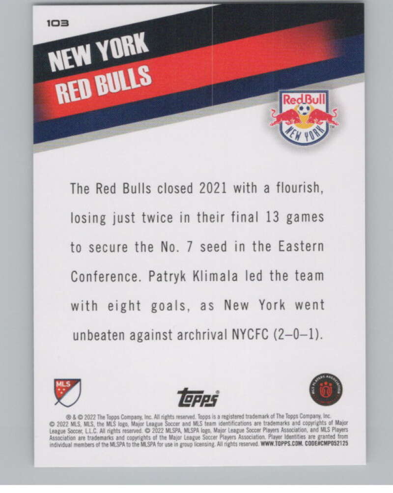 2022 Topps MLS Soccer #103 New York Red Bulls  New York Red Bulls  V97727 Image 2
