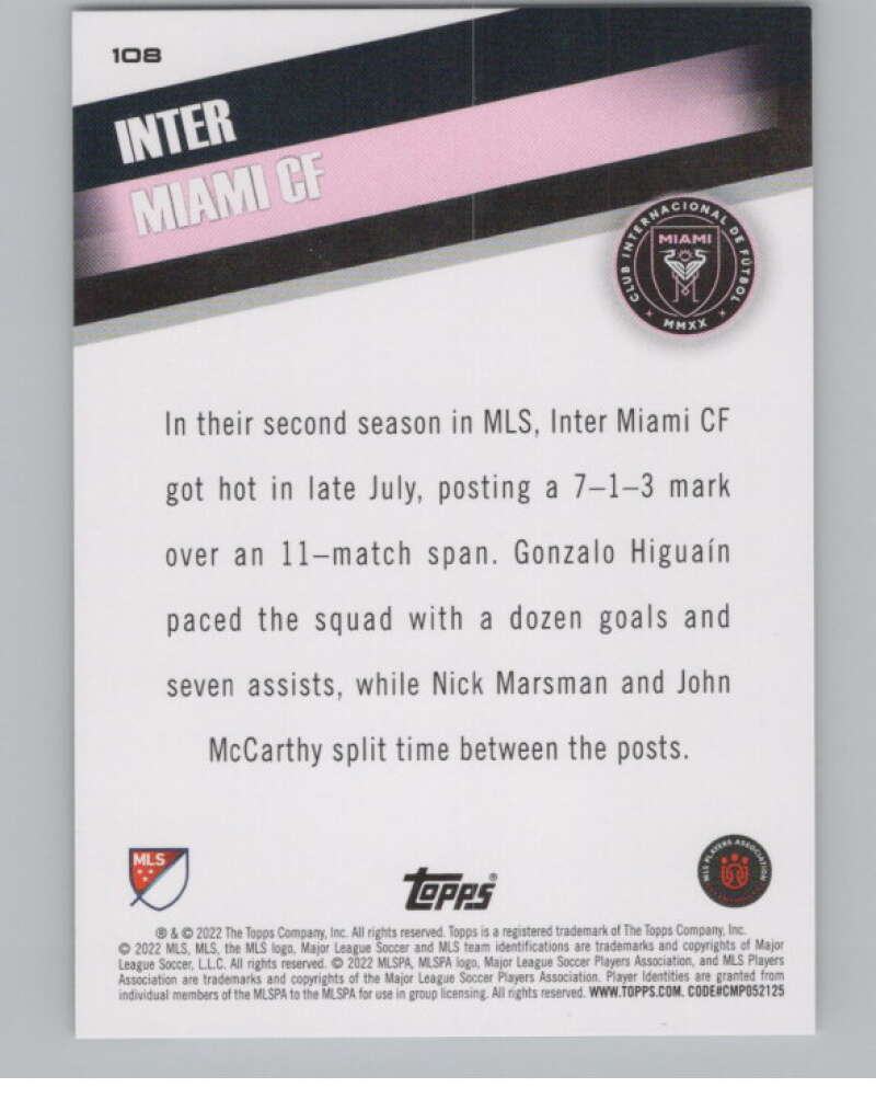 2022 Topps MLS Soccer #108 Inter Miami CF  Inter Miami CF  V97737 Image 2