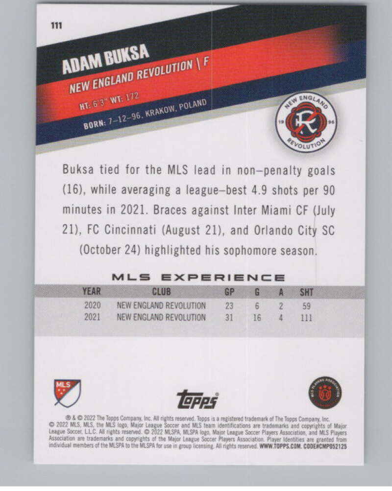 2022 Topps MLS Soccer #111 Adam Buksa  New England Revolution  V97746 Image 2