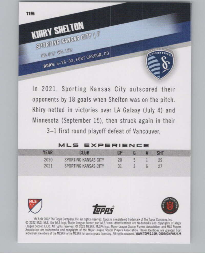 2022 Topps MLS Soccer #115 Khiry Shelton  Sporting Kansas City  V97754 Image 2