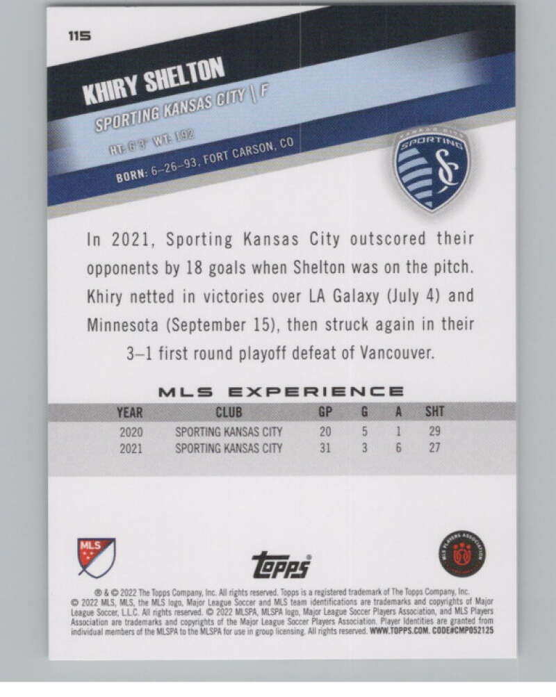 2022 Topps MLS Soccer #115 Khiry Shelton  Sporting Kansas City  V97756 Image 2
